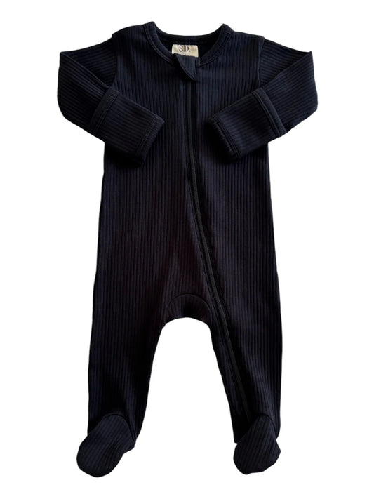 Black | Organic Ribbed Zip Footie