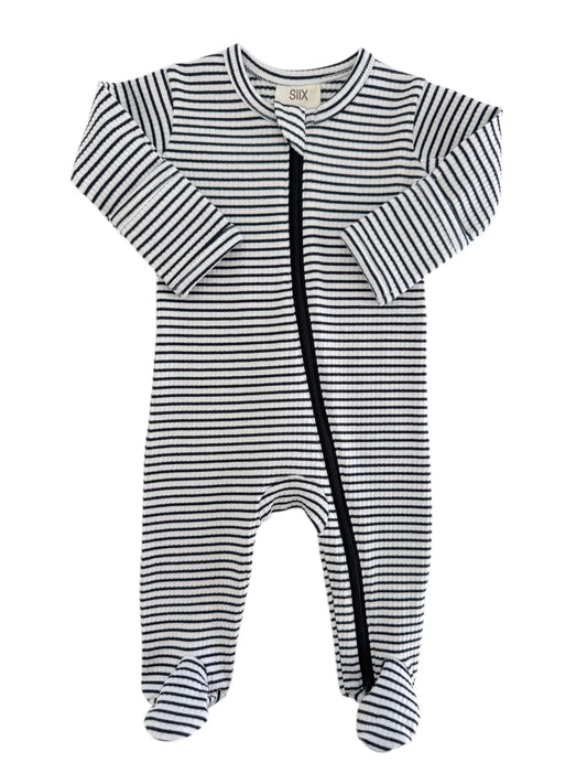 Black Stripe | Organic Ribbed Zip Footie