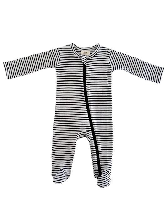 Black Stripe | Organic Ribbed Zip Footie