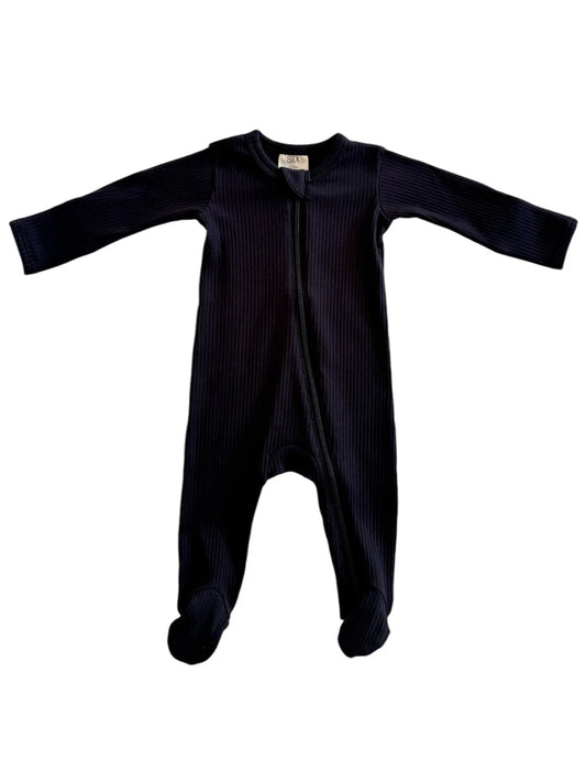 Black | Organic Ribbed Zip Footie
