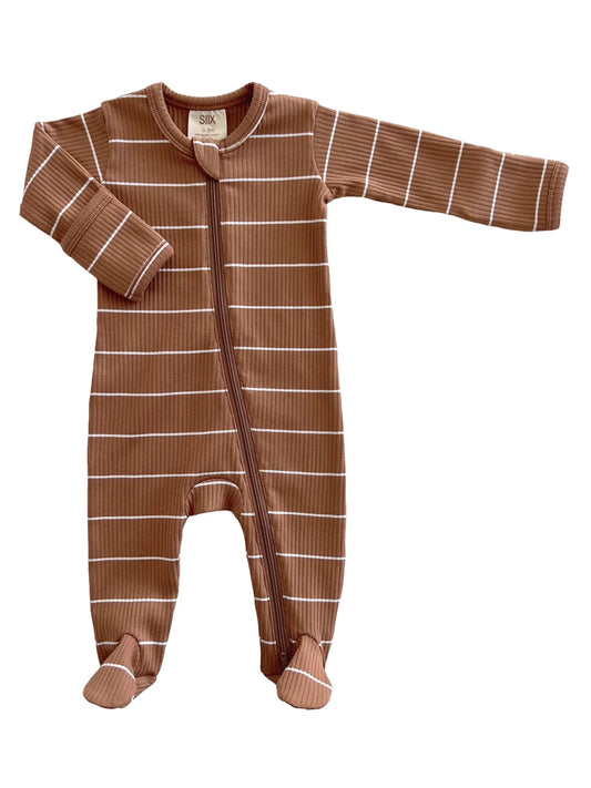 Saddle Stripe | Organic Ribbed Zip Footie