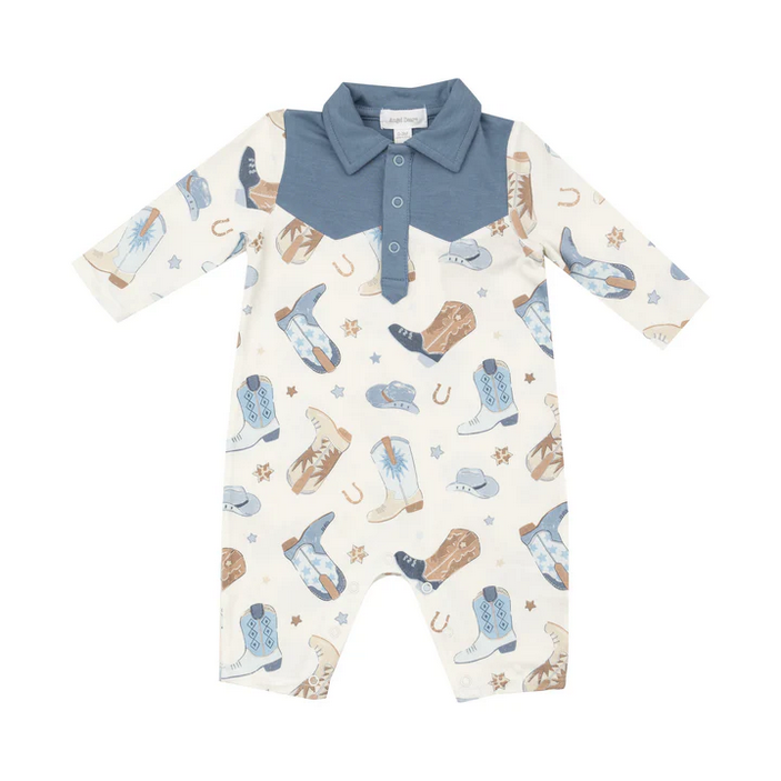 L/S Cowboy Romper | Cowboy Boots Blue