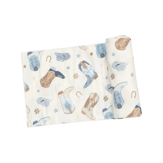 Swaddle Blanket - CowBoy Boots Blue - 45X45