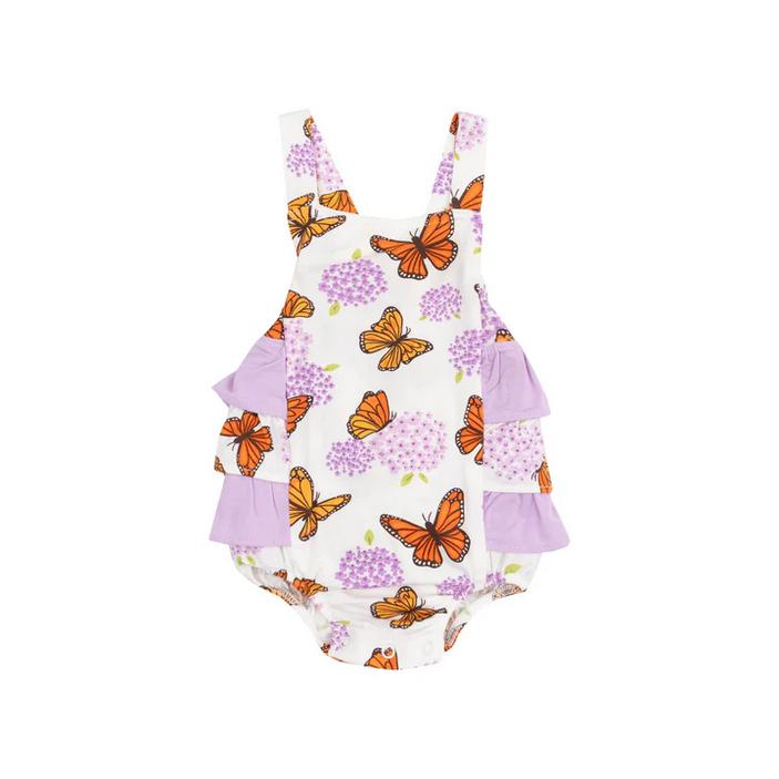 Monarch Butterflies and Milkweed Ruffle Sunsuit