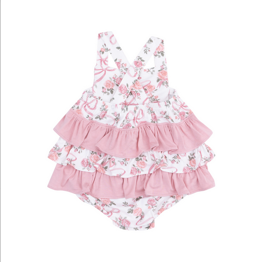 Ribbons And Flowers Ruffle Sunsuit