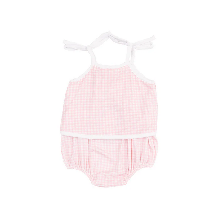 Swing Front Sunsuit with Applique | Mini Gingham Pink