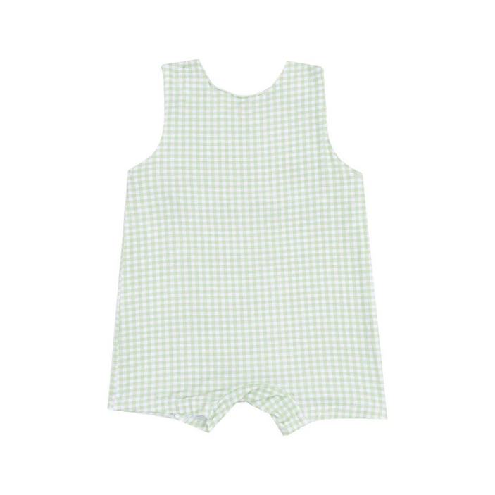 Sleeveless Shortie Romper with Baby Chick Applique | Mini Gingham Green