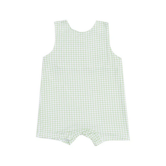 Sleeveless Shortie Romper with Baby Chick Applique | Mini Gingham Green