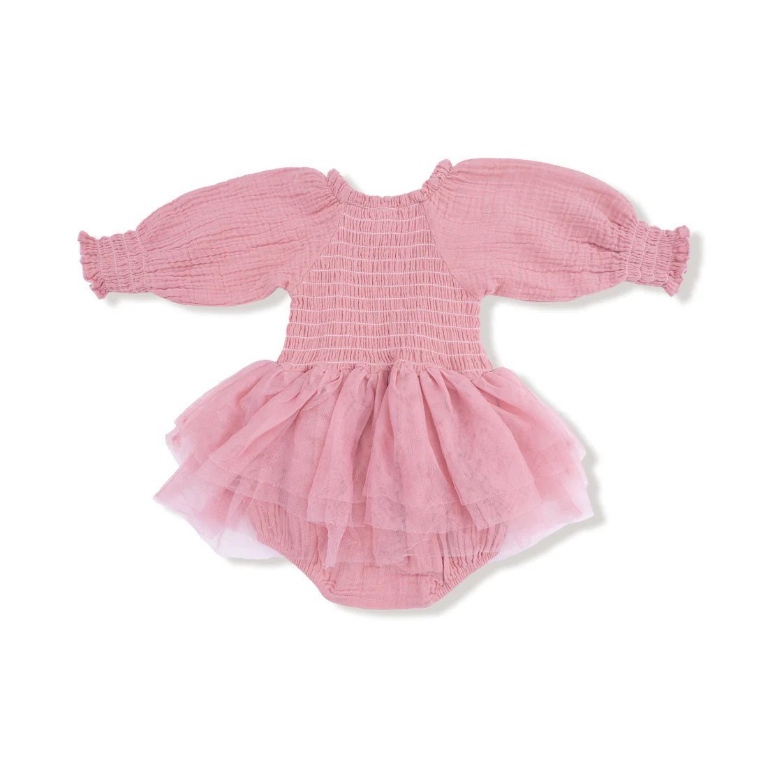Long Sleeve Smocked Bubble w/Tutu | Rose Elegance