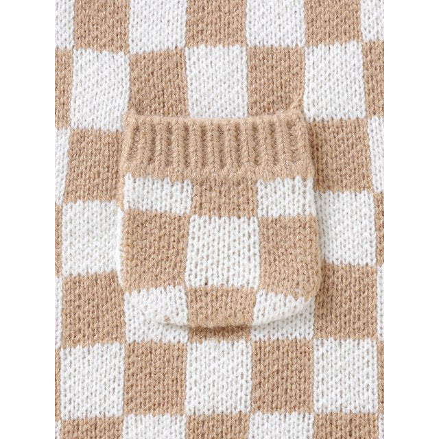 Knit Checkered Overalls