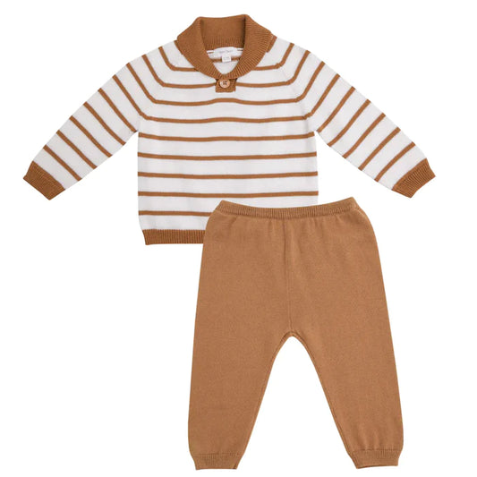 Shawl Collar Set | French Stripes-Brown