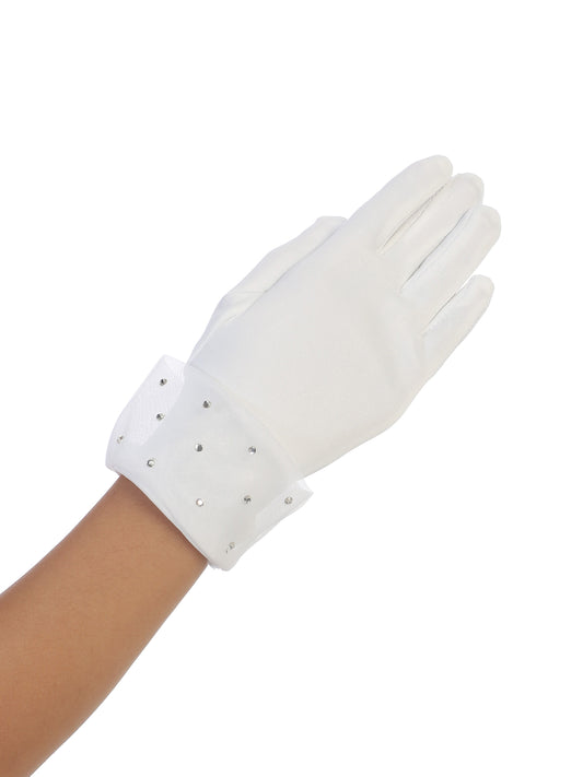Rhinestone Accented Organza Cuffed Gloves