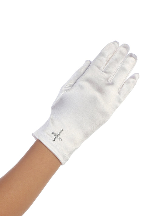 Satin Rhinestone Cross Gloves