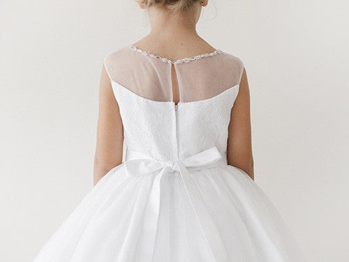 Illusion Neckline Dress with Rhinestone Sash