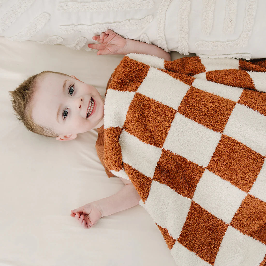 Rust Checkered Plush Blanket | Lovey