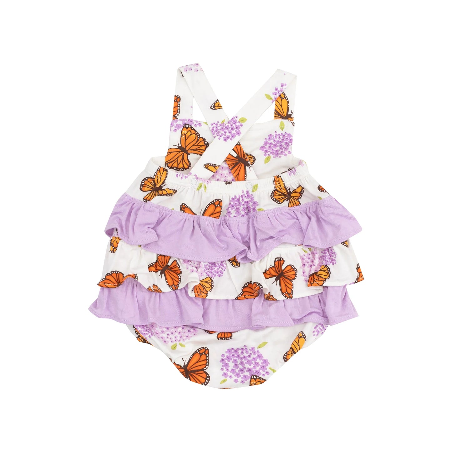 Monarch Butterflies and Milkweed Ruffle Sunsuit