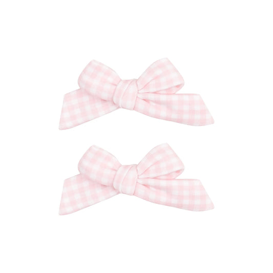 2 Pack Hair Bow with Clips | Mini Gingham Pink