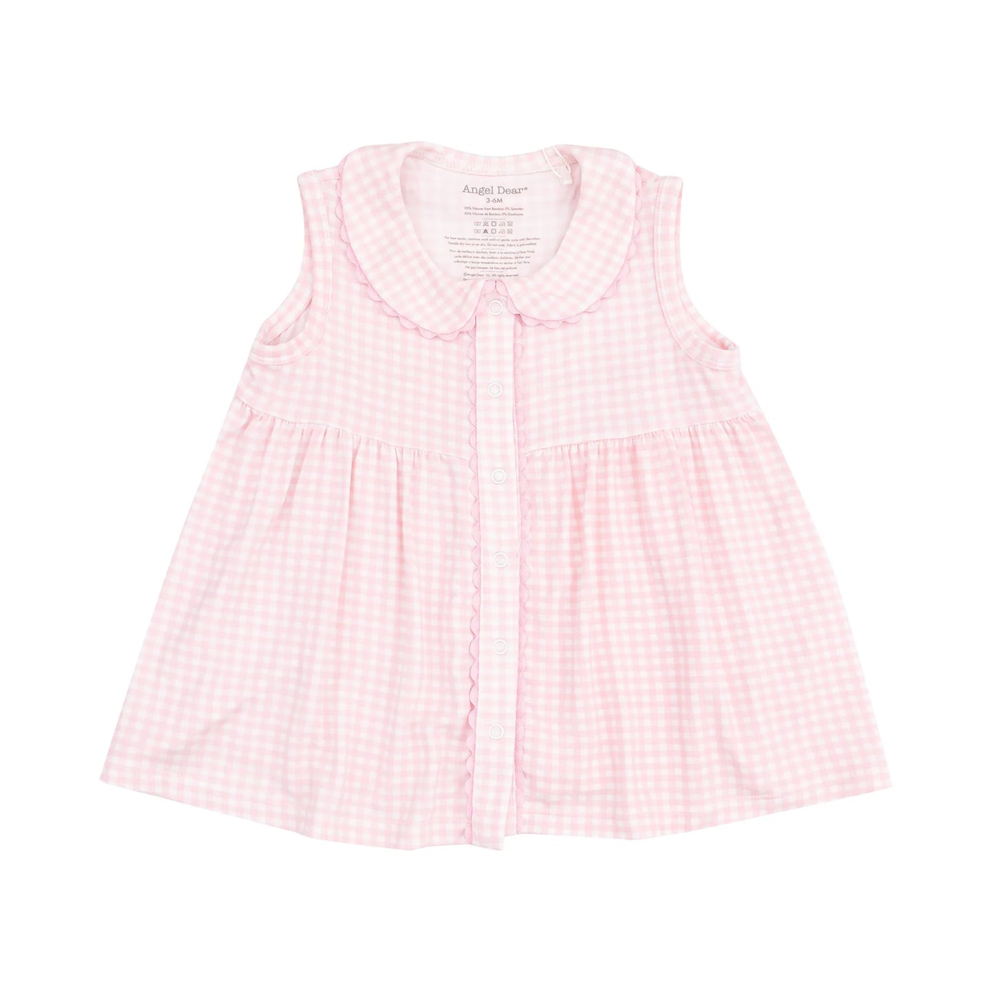 The Jill Peter Pan Button Front Dress with Ric Rac Trim Mini Gingham Pink