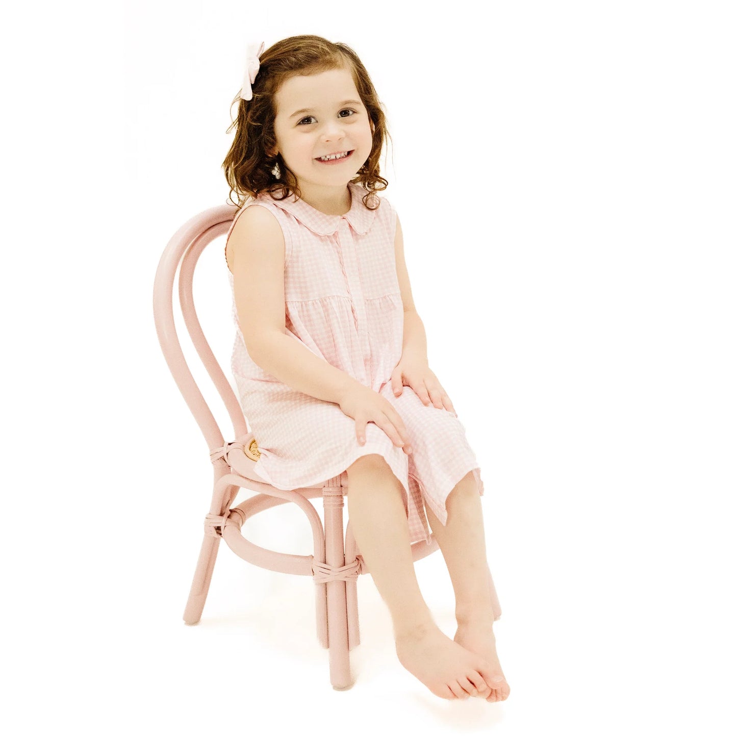 The Jill Peter Pan Button Front Dress with Ric Rac Trim Mini Gingham Pink