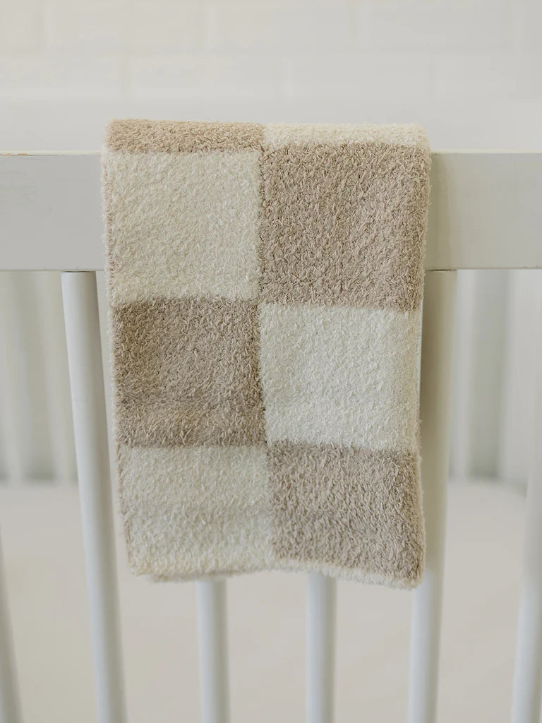Taupe Checkered Plush Blanket | Lovey