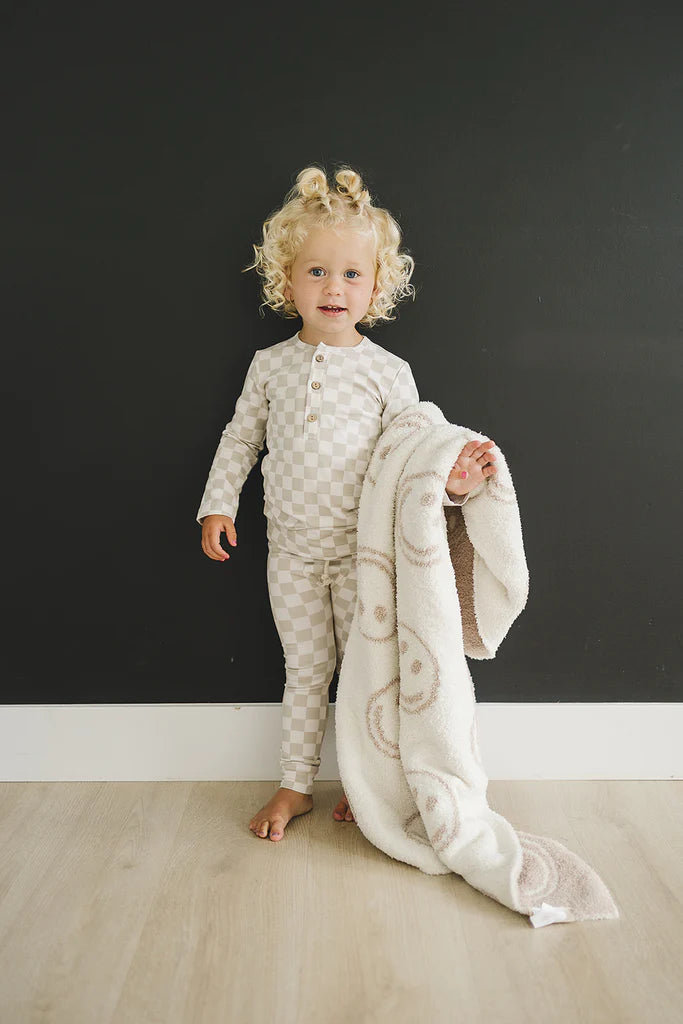 Taupe Smiley Plush Blanket