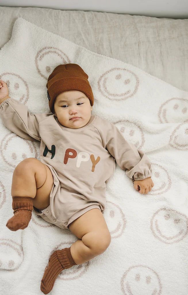 Taupe Smiley Plush Blanket