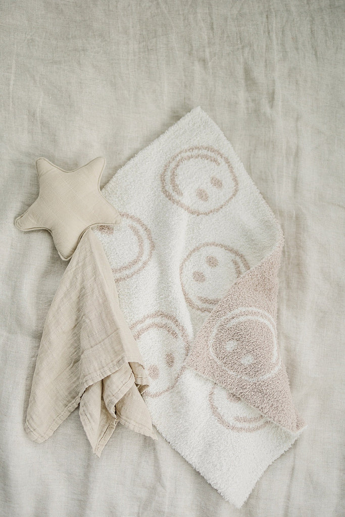 Taupe Smiley Plush Blanket