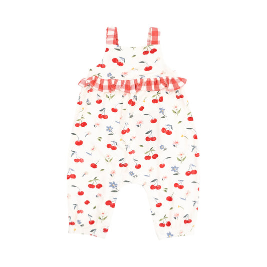 Ruffle Waist Romper | Watercolor Cherries