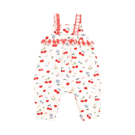 Ruffle Waist Romper | Watercolor Cherries