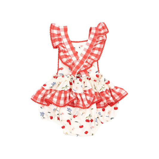 Ric-Rac Ruffle Sunsuit | Watercolor Cherries