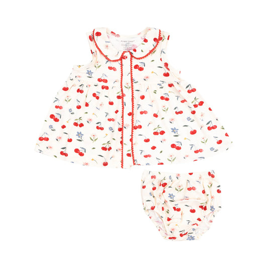 Watercolor Cherries + Gingham Peter Pan Collar With Ric Rac Trim