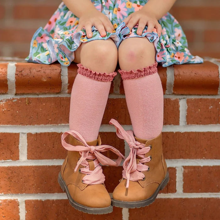 Blush Lace Top Knee High Socks