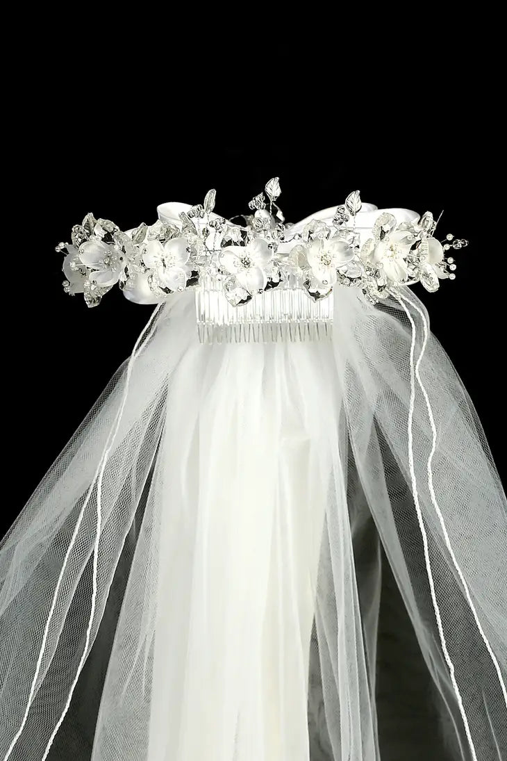 Flower Rhinestone Crown Veil