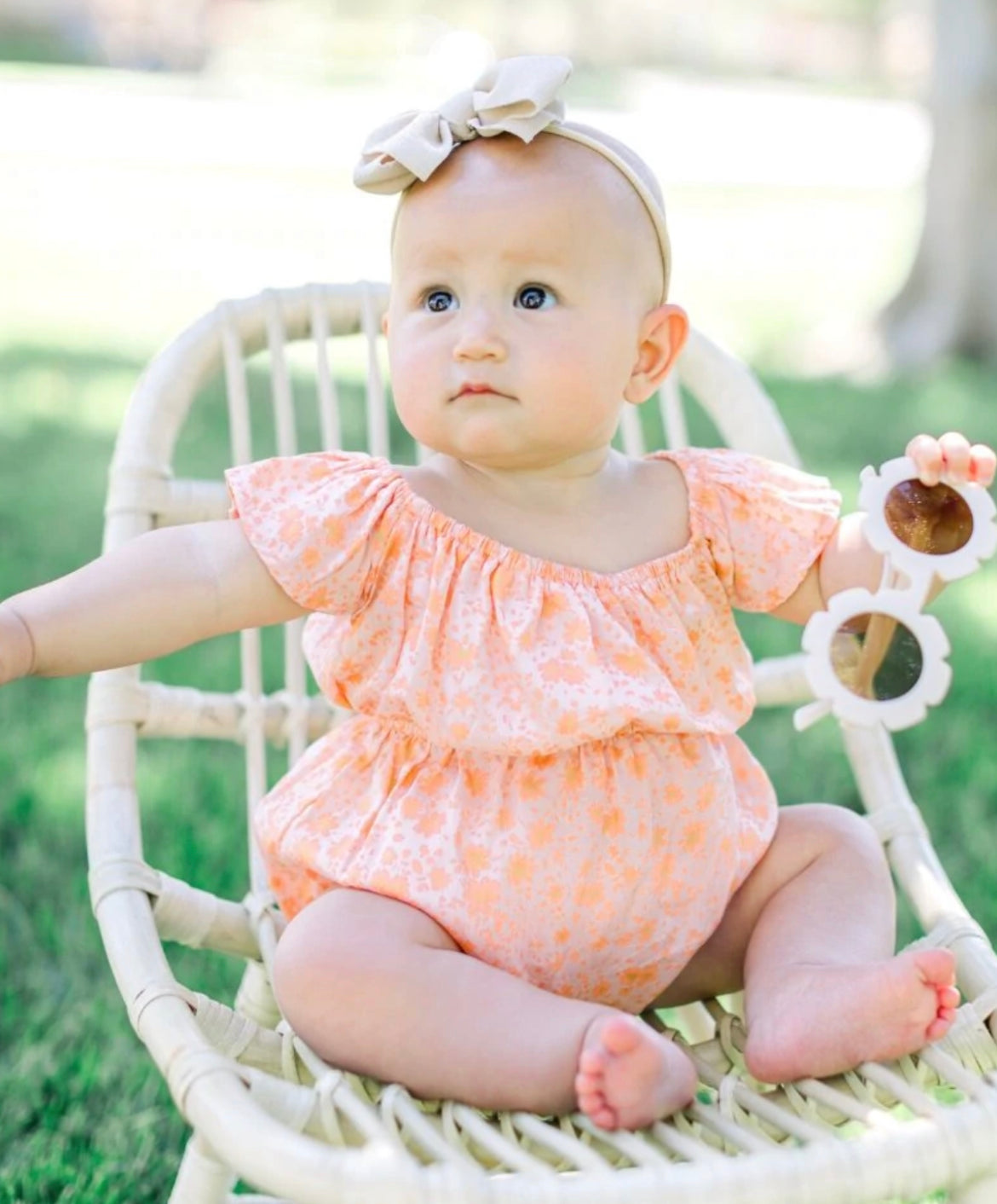 RUFFLE BUBBLE ROMPER - TANGERINE FLORAL