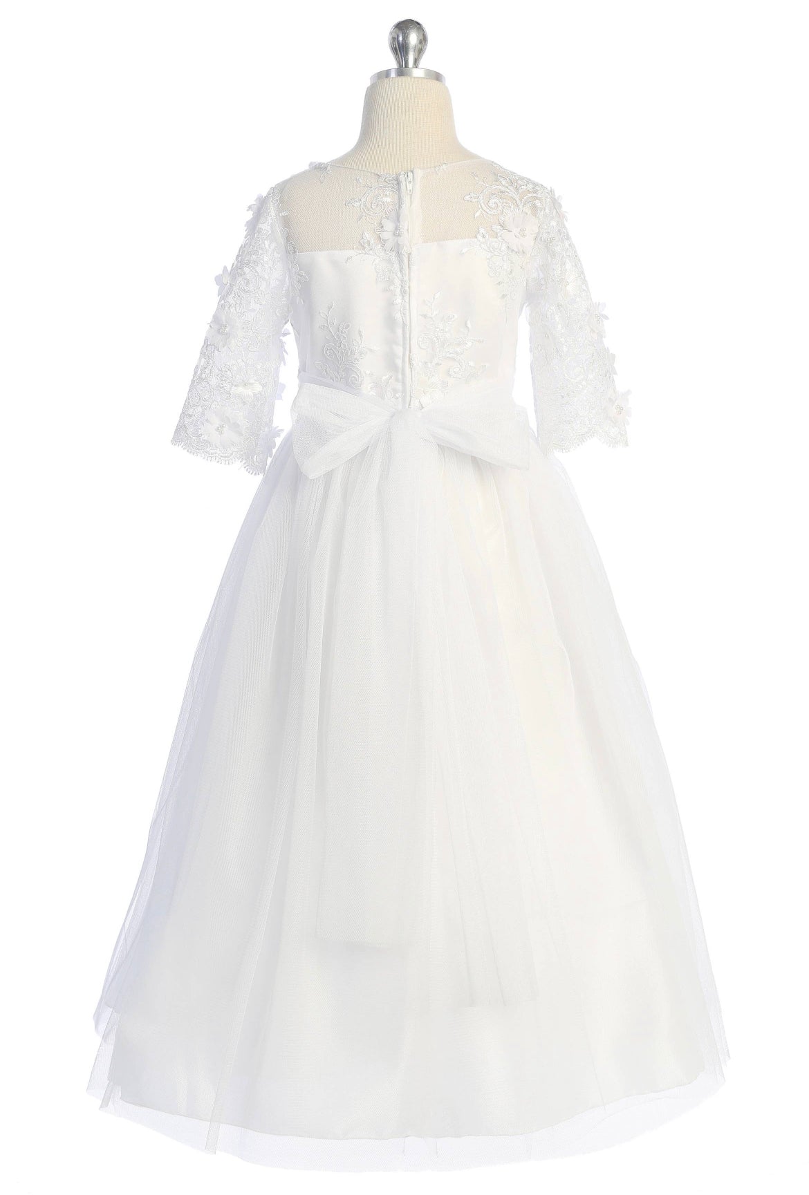 Flower and Pearl Lace Illusion Dress