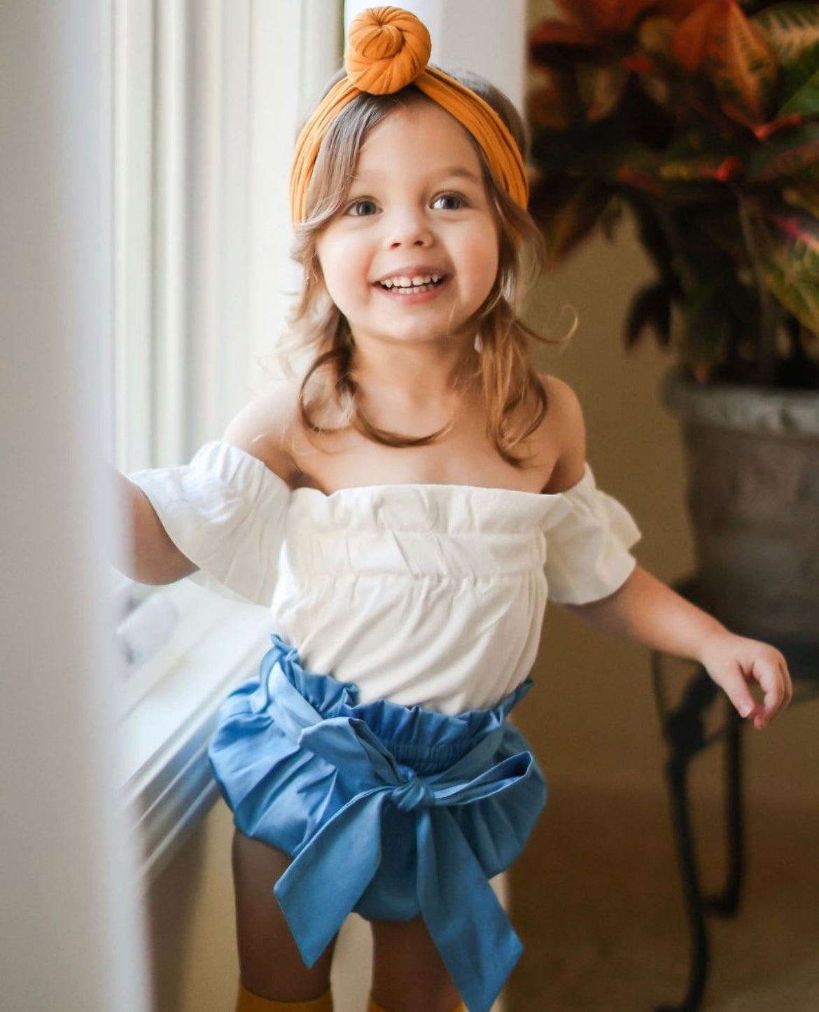 Bow Front High Waisted Bloomers- Blue Denim