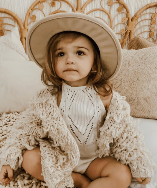 Girls Fedora Flat Brim Hat- Ivory