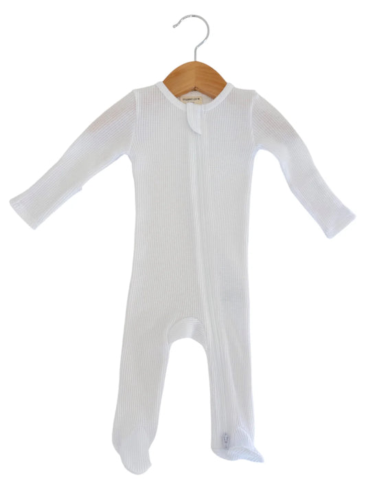Organic Waffle 2-Way Zip Footie| Lucent White