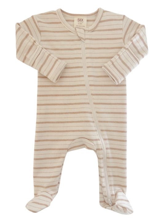 Organic 2-Way Zip Footie | Biscuit Mixed Stripe