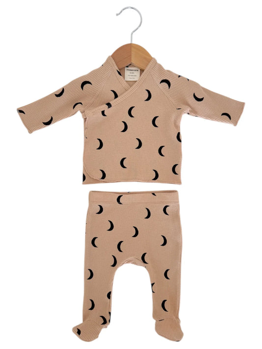 Organic Waffle Kimono & Pant Set | Tan Black Moon