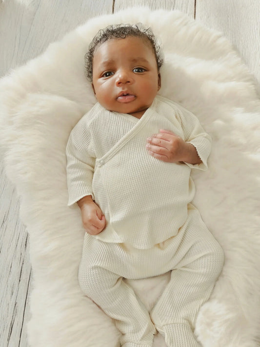 Organic Waffle Kimono & Pant Set | Snow