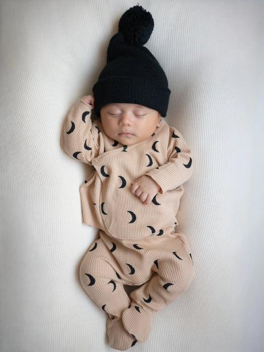 Organic Waffle Kimono & Pant Set | Tan Black Moon