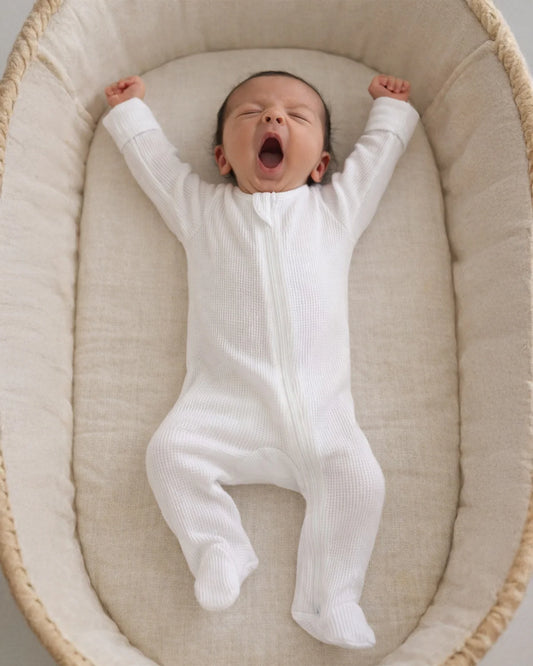 Organic Waffle 2-Way Zip Footie| Lucent White