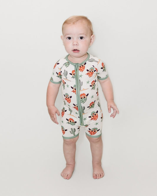 Bamboo Shorty Romper | Smiley Cowboy