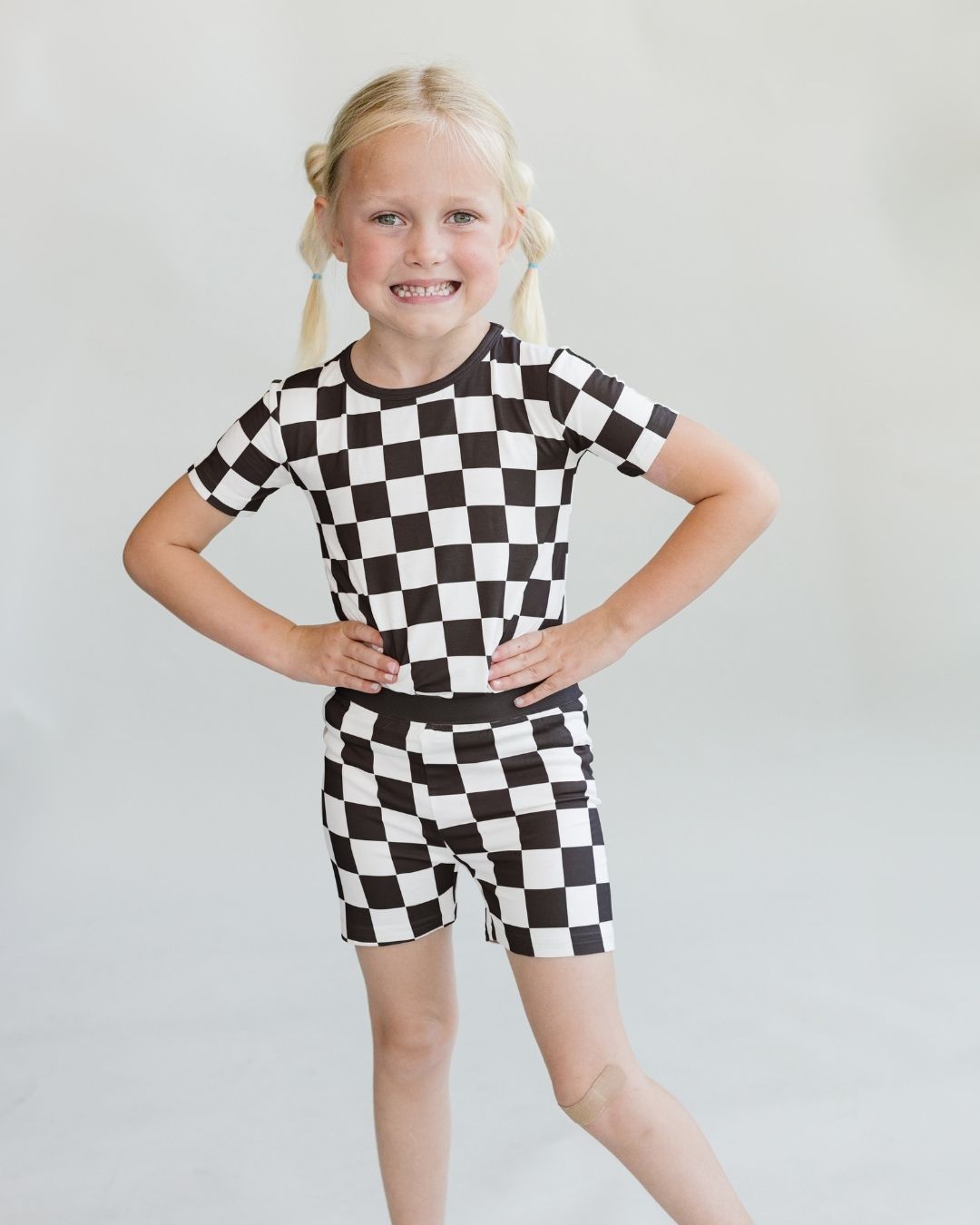 Bamboo Two Piece Shorts Set | Black Checkered