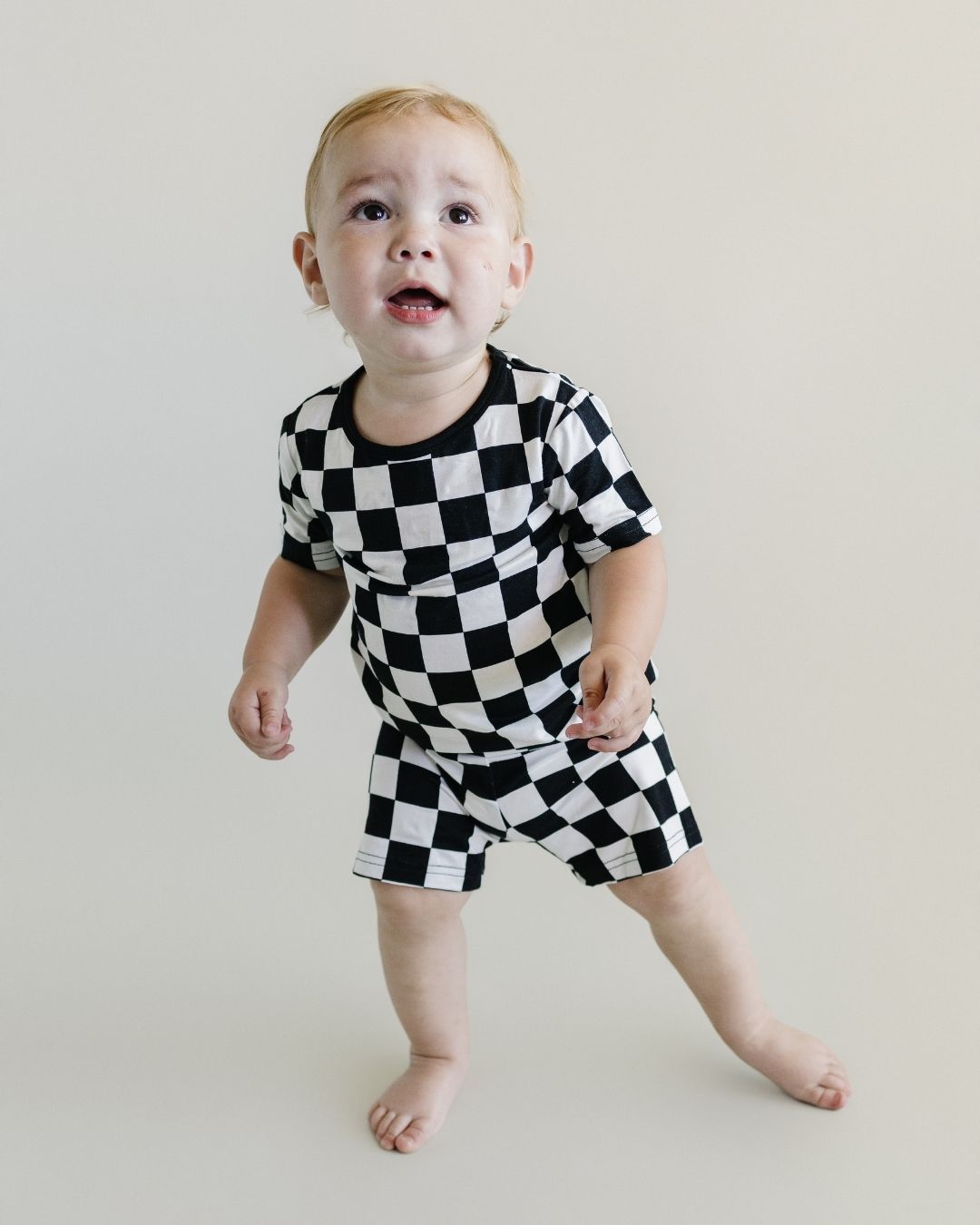 Bamboo Two Piece Shorts Set | Black Checkered