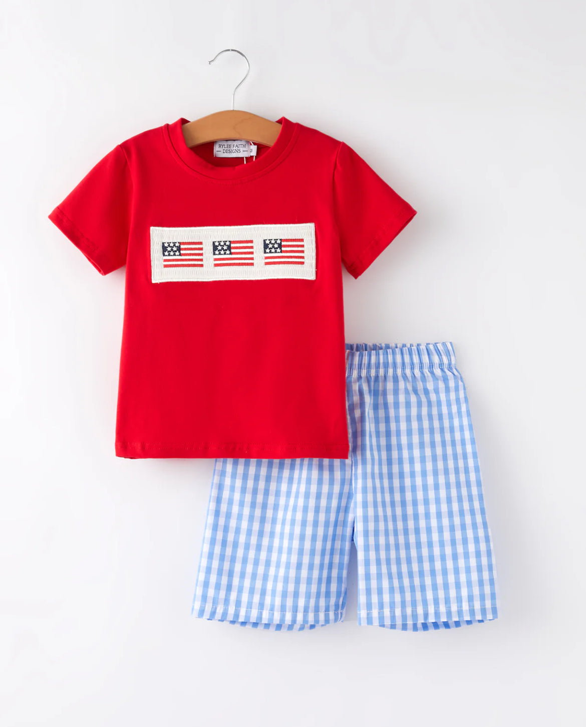 American Flag Embroidery Smocked Boys Set