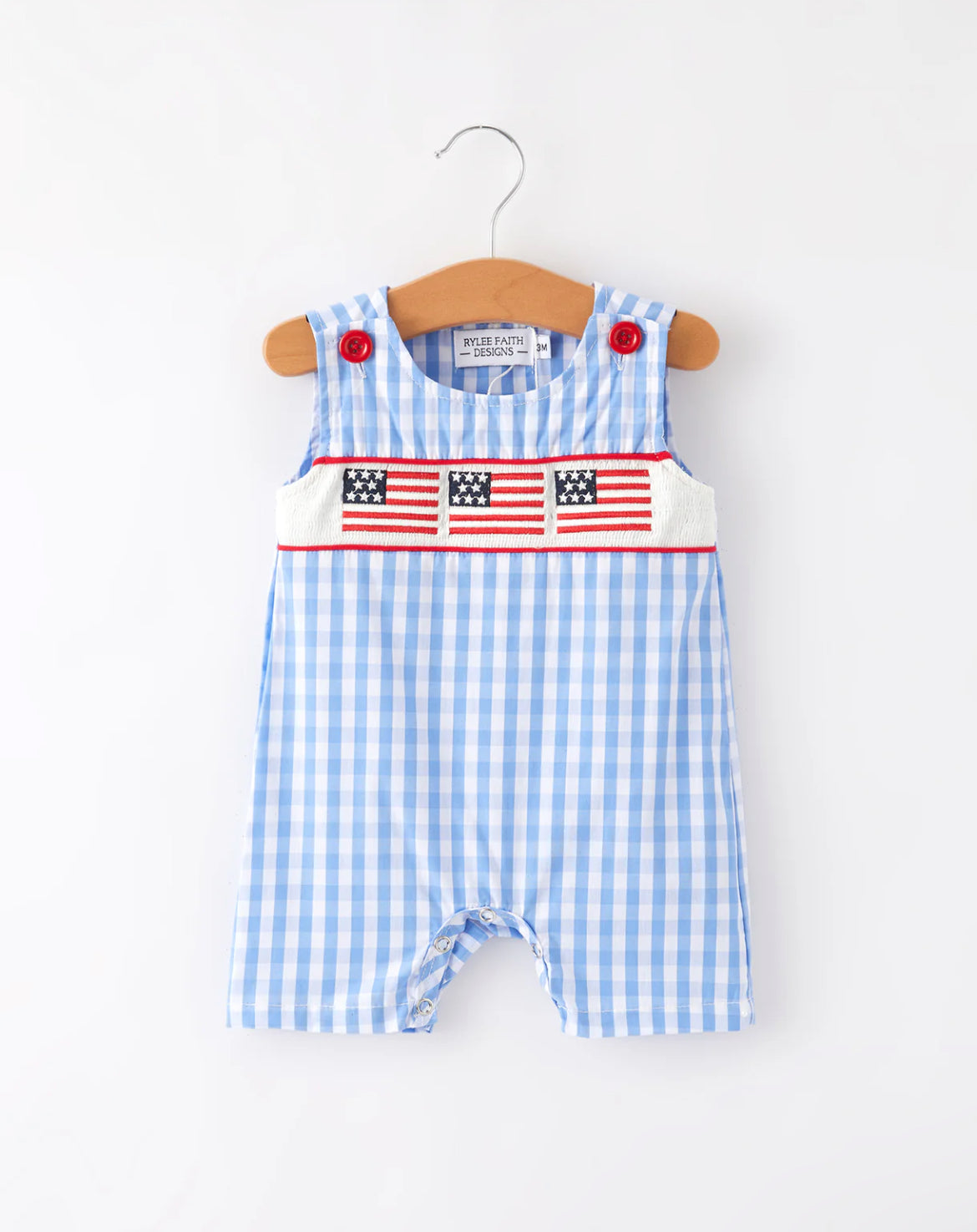 American Flag Embroidered Boys Romper