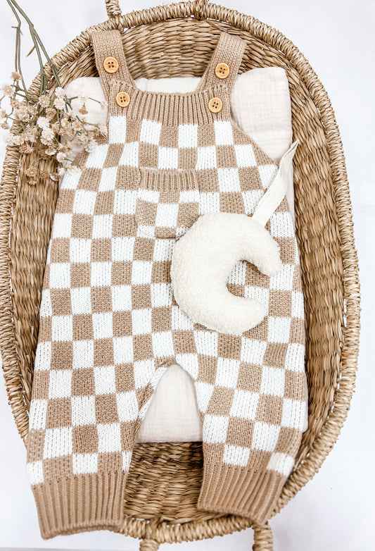 Knit Checkered Overalls