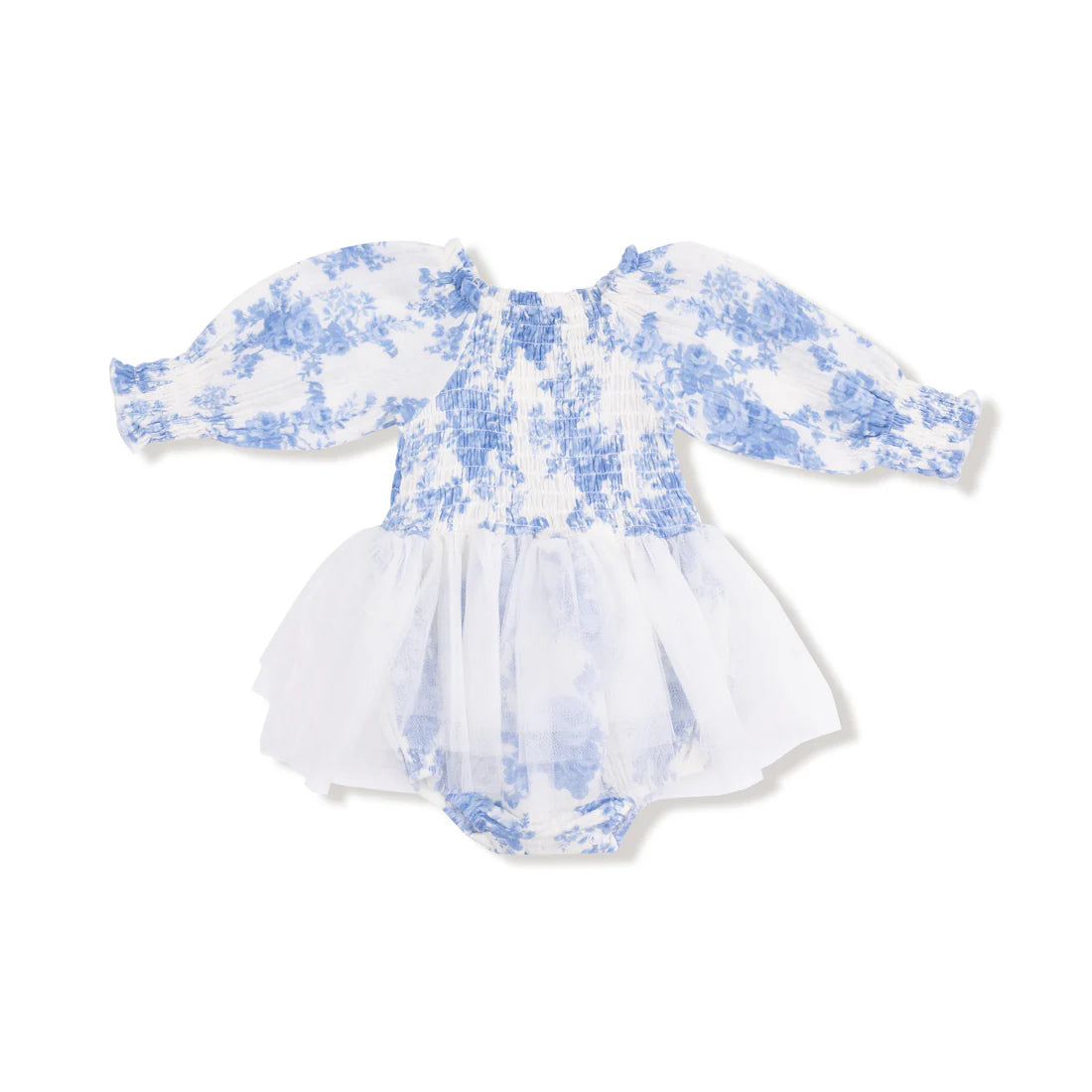 Long Sleeve Smocked Bubble w/Tutu | Dream Cottage Floral Blue